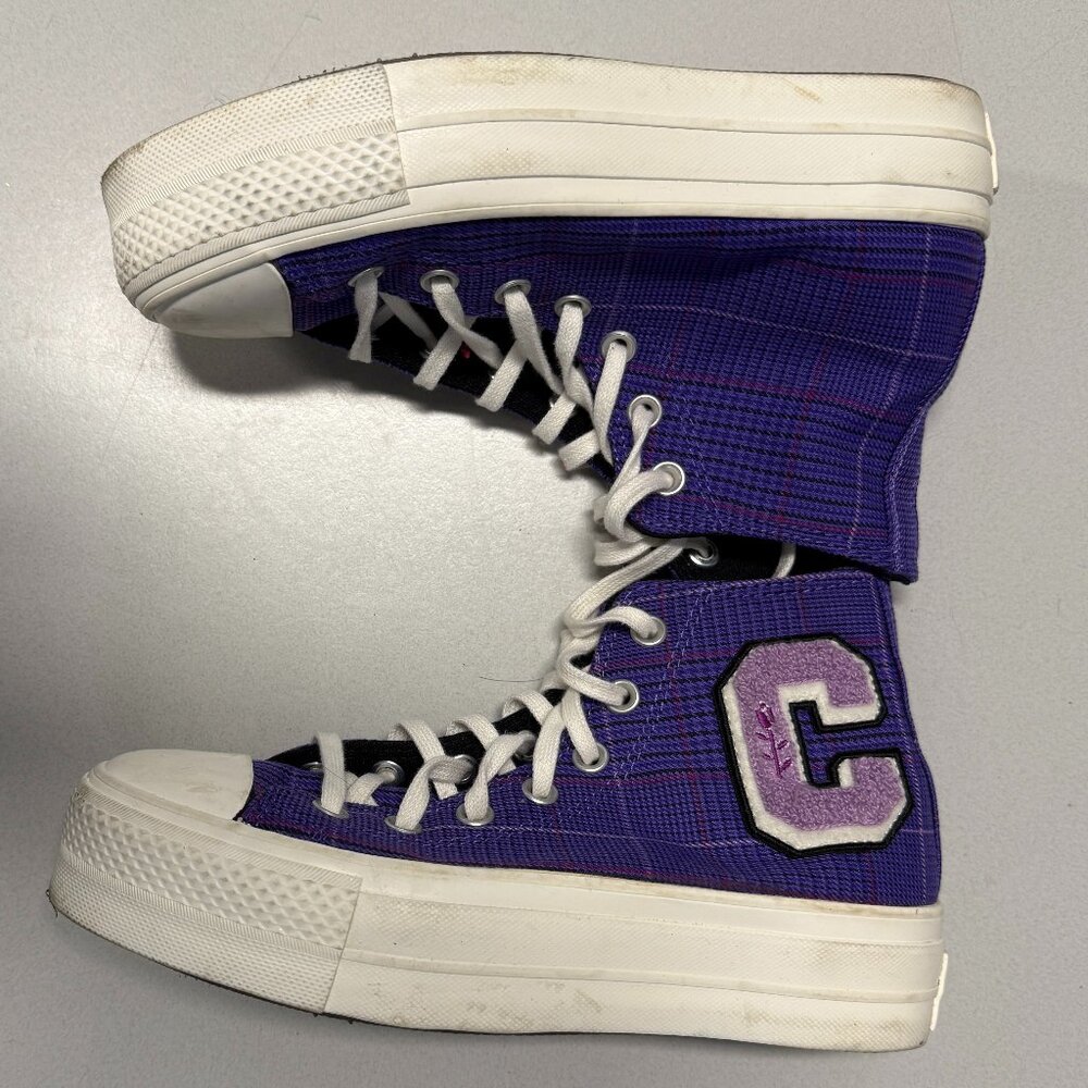 Converse hightop Captains varsity shoes purple plaid K5